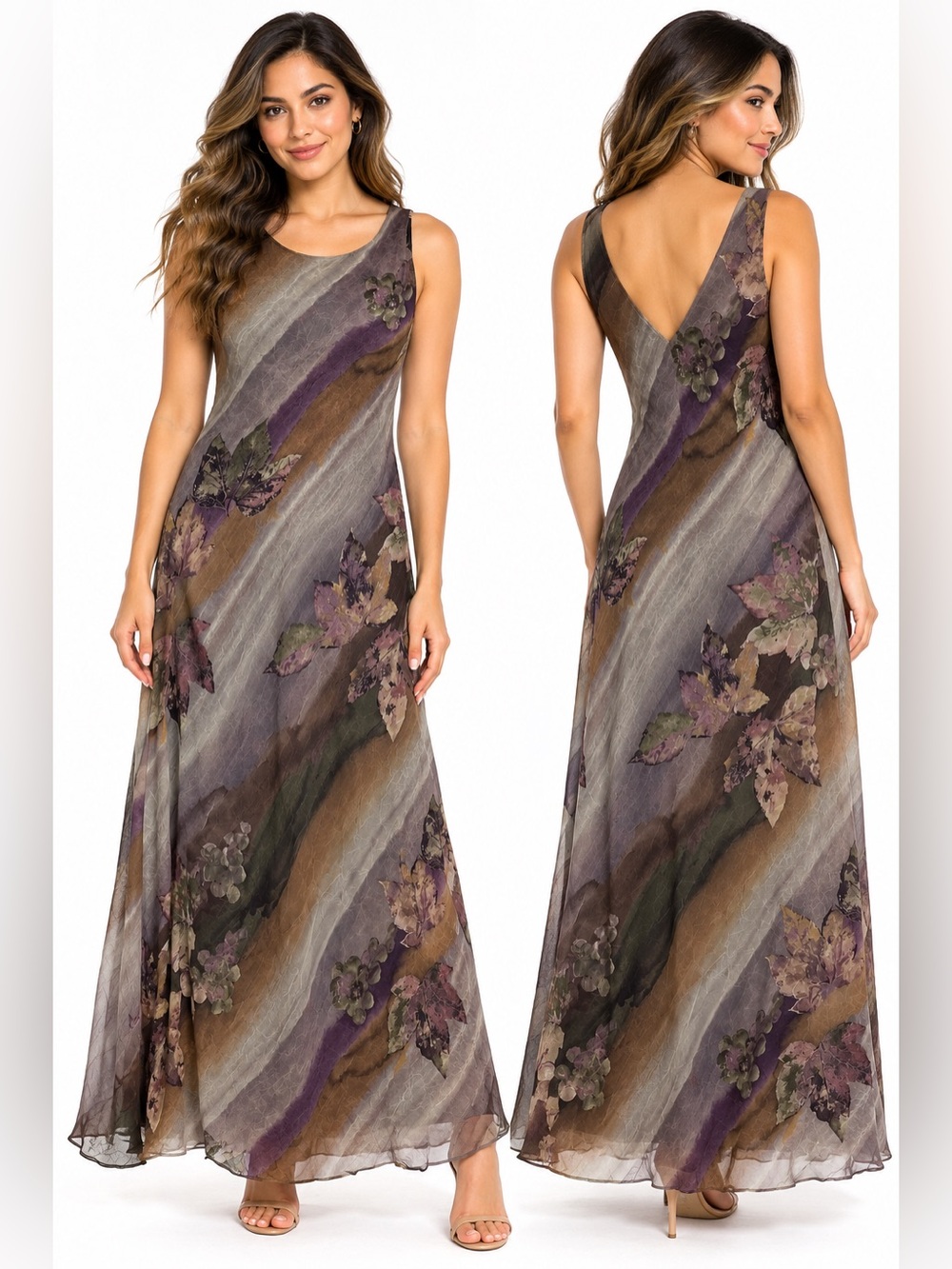 Vintage Dawn Joy Fashions Maxi Dress Size 5-6 Floral Chiffon Made USA